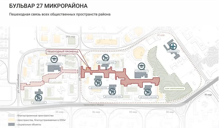    Бульвар 27-го микрорайона в Нижнекамске - это пешеходная связь всех общественных пространств района