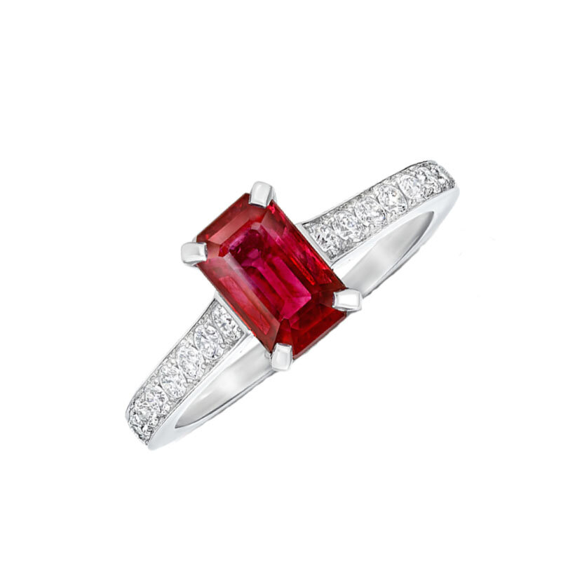 Кольцо Graff Classic из белого золота с бриллиантами и рубином