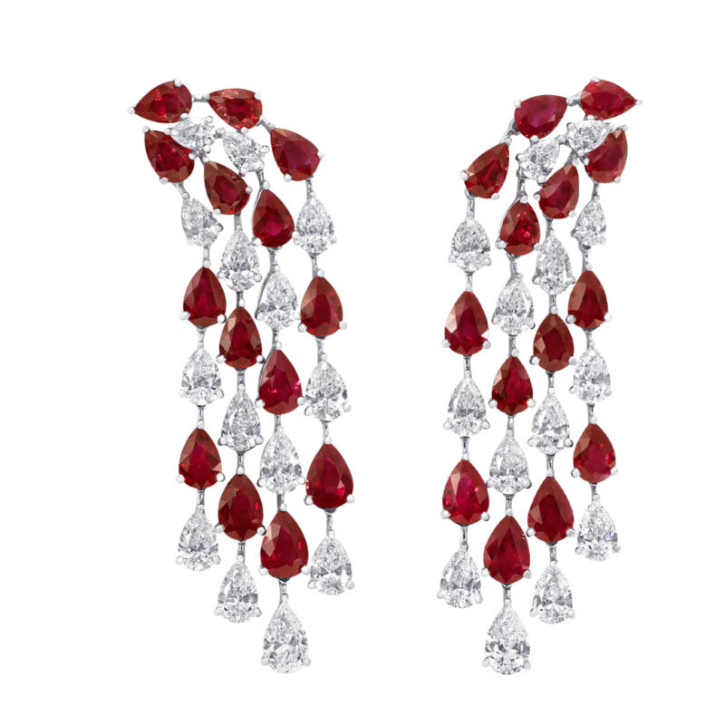 Серьги Graff Chandelier из белого золота с бриллиантами и рубинами