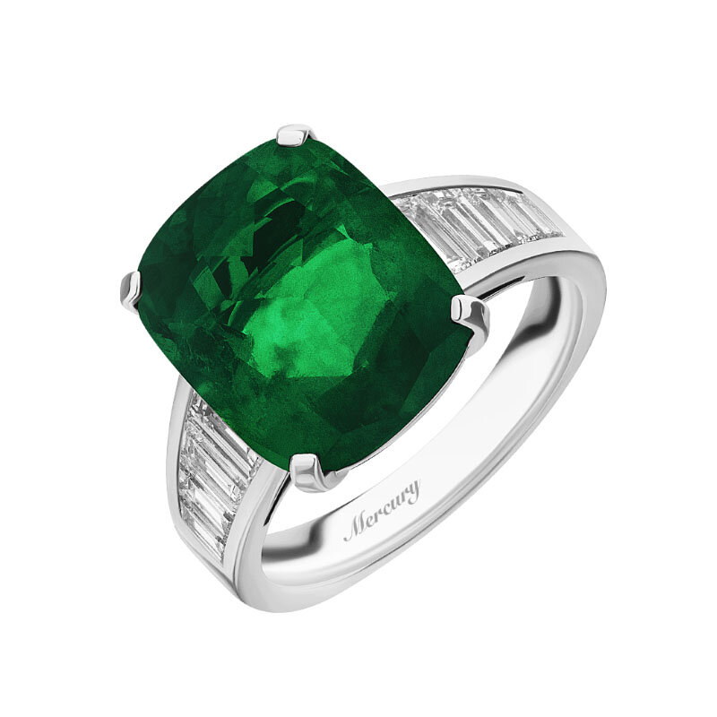 Кольцо Mercury Color из белого золота с бриллиантами и изумрудом