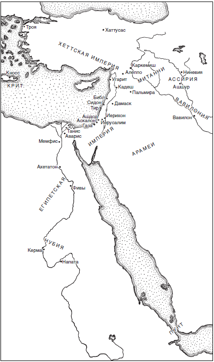    Ближний Восток в середине второго тысячелетия до н. э. 
Источник: https://historylib.org/historybooks/Dzheffri--Bibb_Dve-tysyachi-let-do-nashey-ery--Epokha-Troyanskoy-voyny-i-Iskhoda--KHammurapi-i-Avraama--Tutankhamona-i-Ramzesa/19
