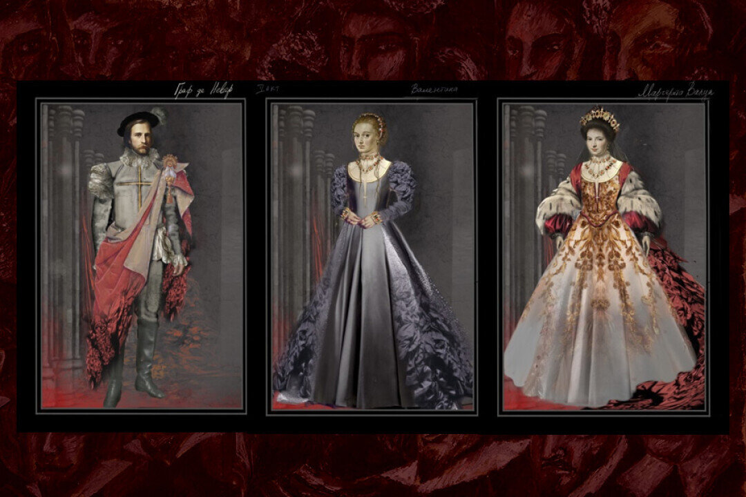    Эскизы костюмов графа де Невера, Валентины и Маргариты Валуа, опера «Гугеноты». Елена Вершинина Фото: Предоставлено пресс-службой Мариинского театра