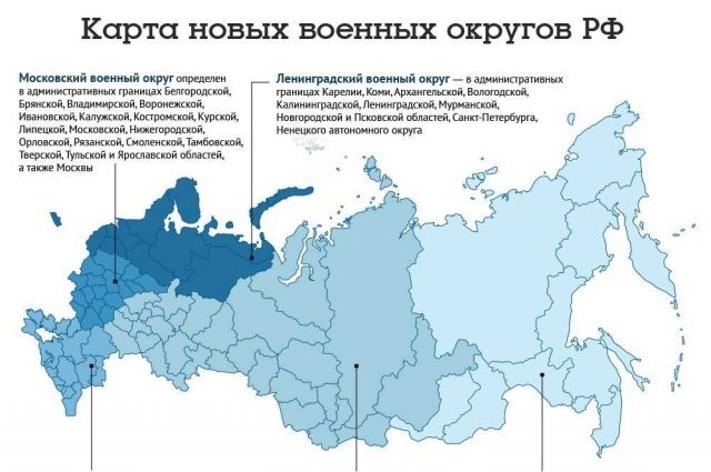    Карта новых военных округов РФ. Инфографика