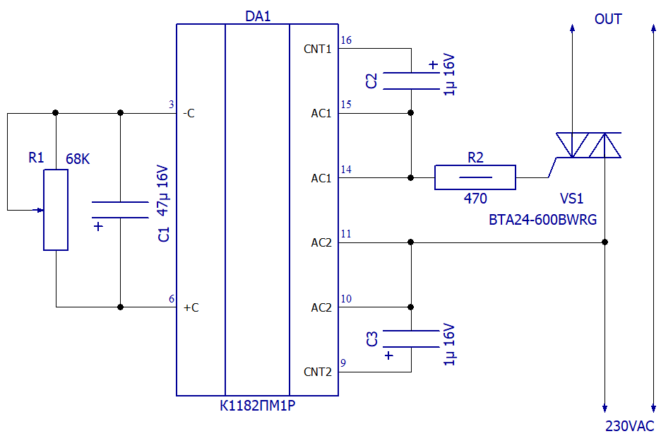Схема электрическая принципиальная плавного включения электроинструмента