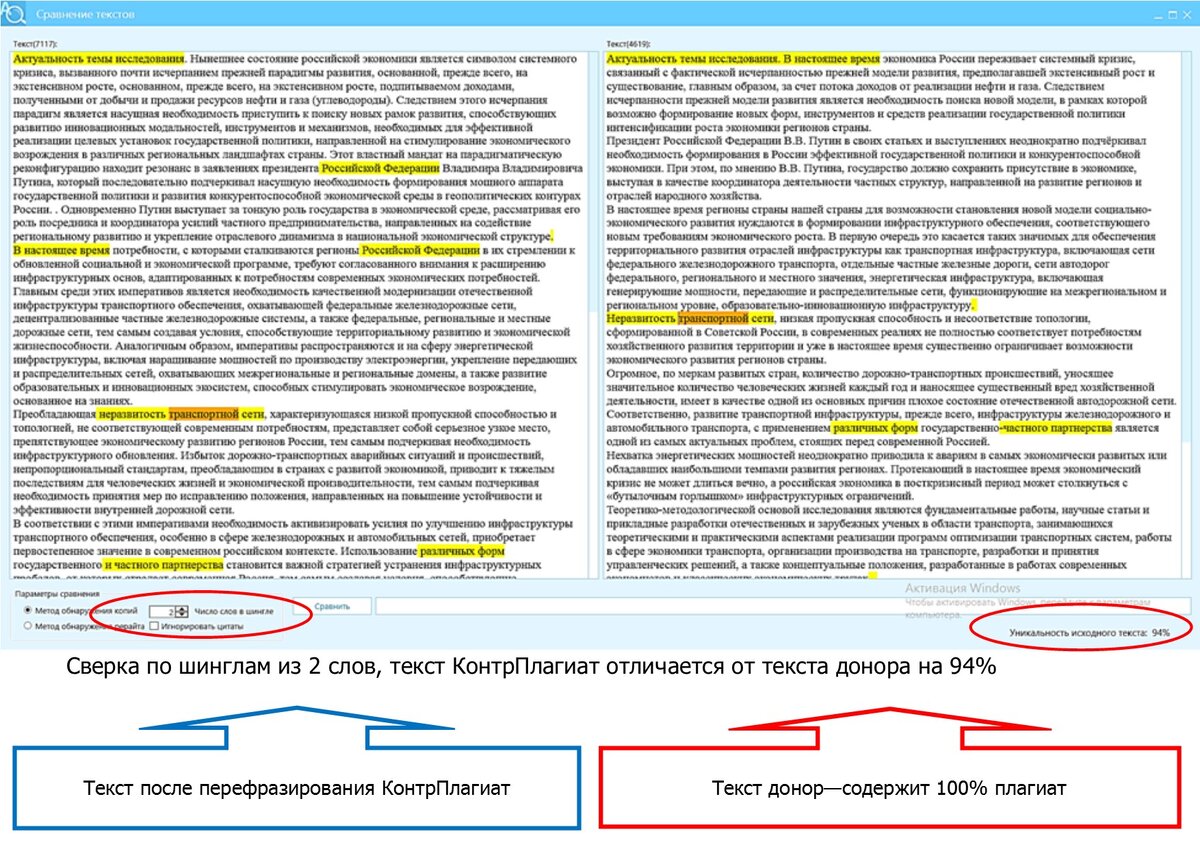 Перефразирование сервиса КонтрПлагиат - высокое отличие и отличная читабельность текста после рерайта
