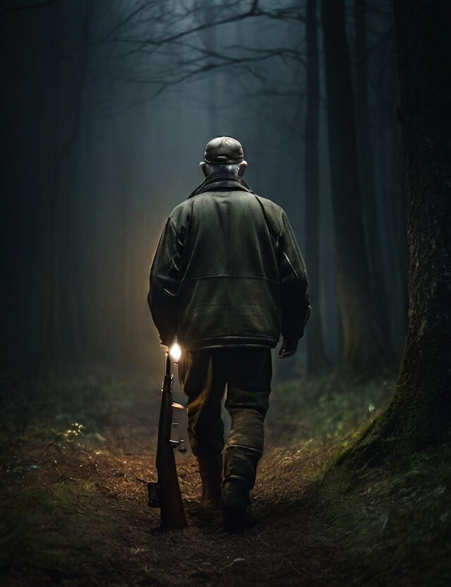 Взяв в руки ружье, он проверил его готовность. Фонарь в его руке излучал мерцающий свет