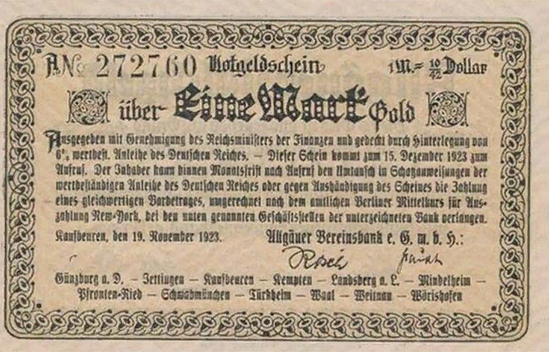 Альгойская ассоциация банков. 1 золотая марка (аверс)