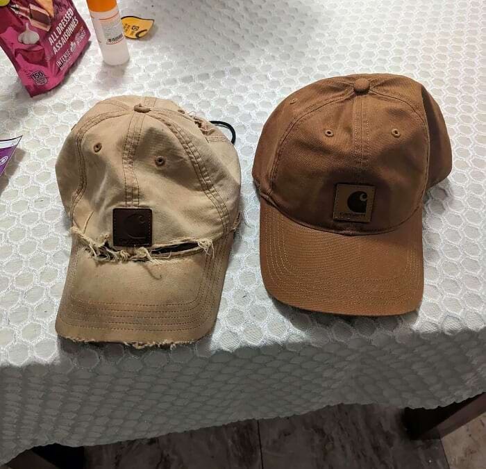 Источник: https://www.reddit.com/r/mildlyinteresting/comments/183zeuo/new_hat_vs_1_year_of_regular_use_they_started_out/