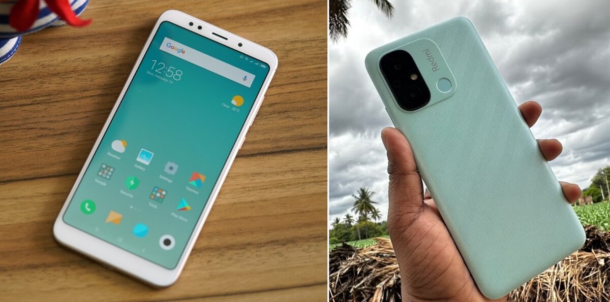 Оба  смартфона стоят одинаково, но имеют разные характеристики. Слева 5  Plus, справа 12C. Фото: pressablecdn.com, deccanherald.com