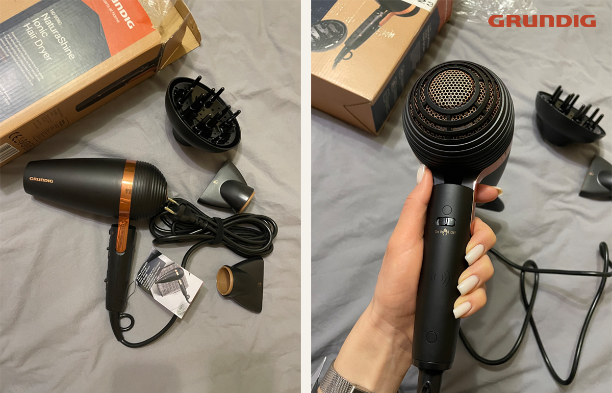 В стандартную комплектацию Grundig HD 8080 помимо самого фена входят три насадки: два концентратора и диффузор