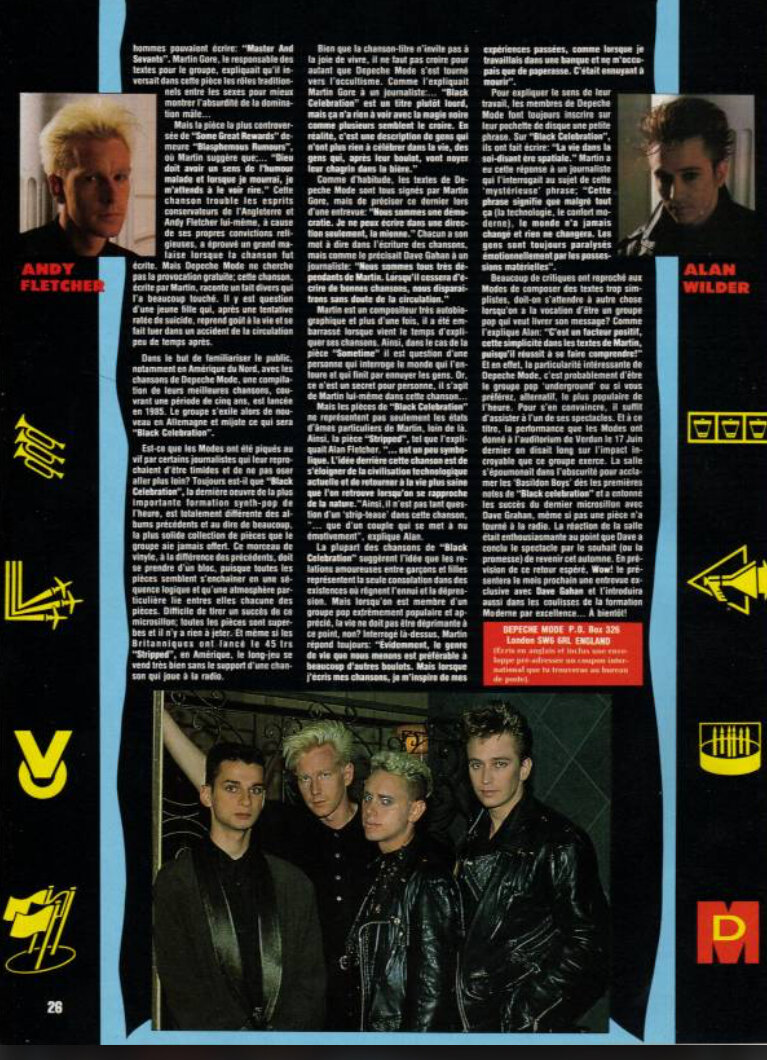 Праздник Depeche Mode [журнал Wow!, август 1986 г. Текст: Андре Лалиберте.]  | Магазин футболок и мерча Depeche Mode | Дзен