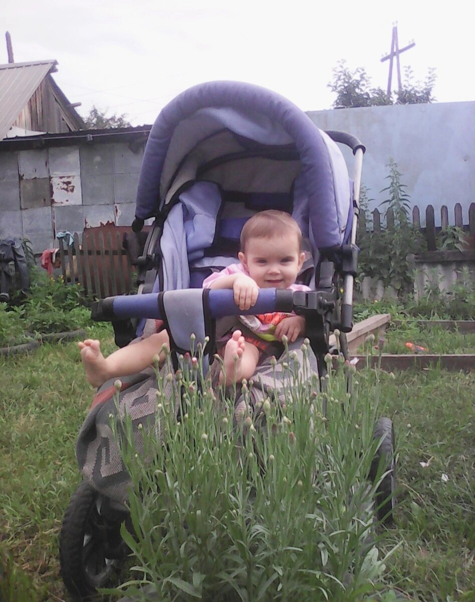 Пока мама занята работой на участке доча гуляет)) 