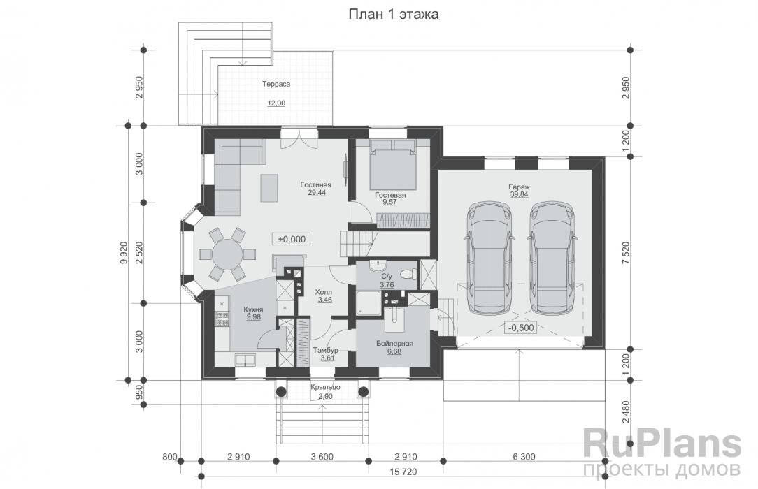Одноэтажный дом с мансардой, гаражом и 2 балконами, размерами здания 9,92х15,72 м. Фундамент - ленточный монолитный ж/б с подошвой. Наружные стены здания - газобетонный блок с утеплением экструдированный пенополистирол и отделкой штукатуркой. Внутренние стены здания - газобетонный блок. Перегородки здания - газобетонный блок. Пол этажа - сборные ж/б плиты. Межэтажное перекрытие -сборные ж/б плиты. Крыша - четырехскатная. Кровля - металлочерепица. Окна — металлопластиковые.