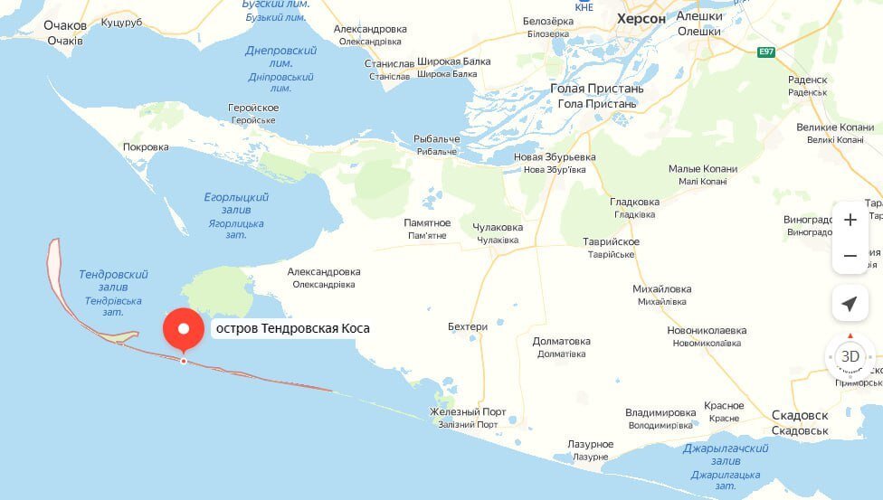 Кинбурнская коса на карте херсонской