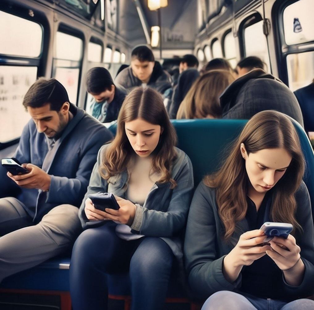 Унылые и уставшие люди,живущие в своих смартфонах.