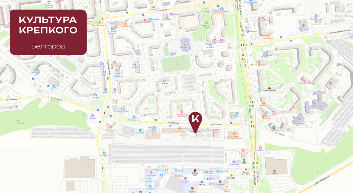 Адрес: ул. Есенина, д. 9 к.2, в черте микрорайона Харьковская гора