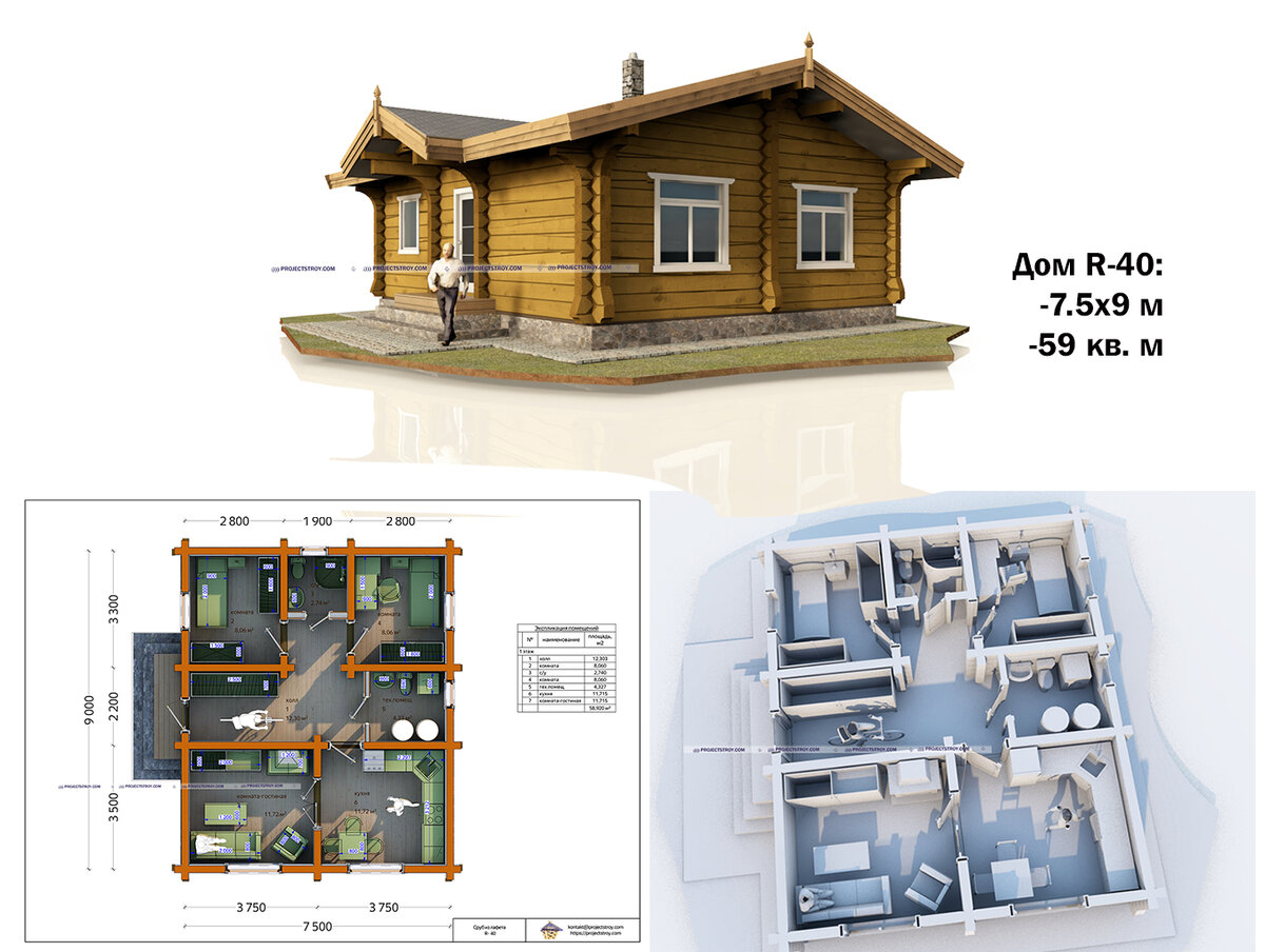 одноэтажный дом из лафета