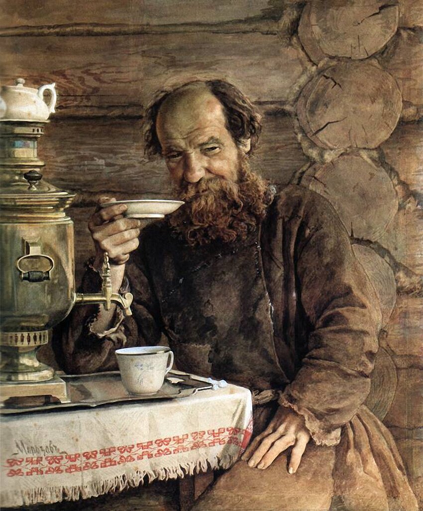アレクサンダー・イワノビッチ・モロゾフ (1835-1904) 「お茶会にて」、紙、水彩、40 x 34 クラスノダール地方美術館