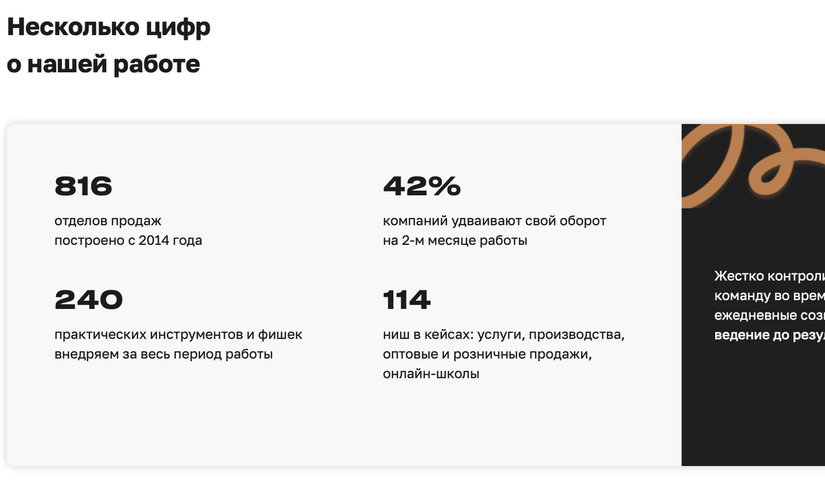 Счётчик «построенных» отделов продаж на сайте Михаила. Скриншот страницы с адресом https://grebenukresulting.ru/ сделан 02 мая 2024 года.