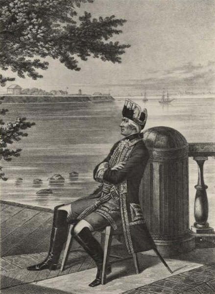 Генерал-провиантмейстер русской армии XVIII века. 
Иллюстрация из книги «Историческое описание одежды и вооружения российских войск» (1841-1862 гг.). Источник: https://commons.wikimedia.org