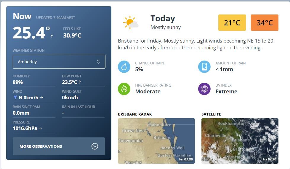 Скриншот с метеосайта weatherzone.com.au