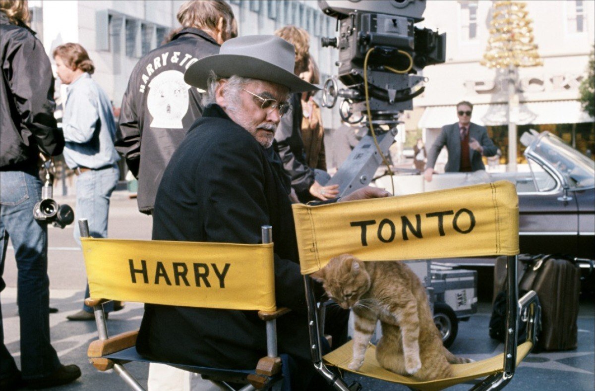 Арт Карни и кот Тонто на съемочной площадке 
