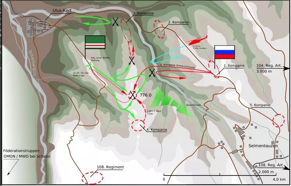 Схема боя 6-й парашютно-десантной роты у высоты 776