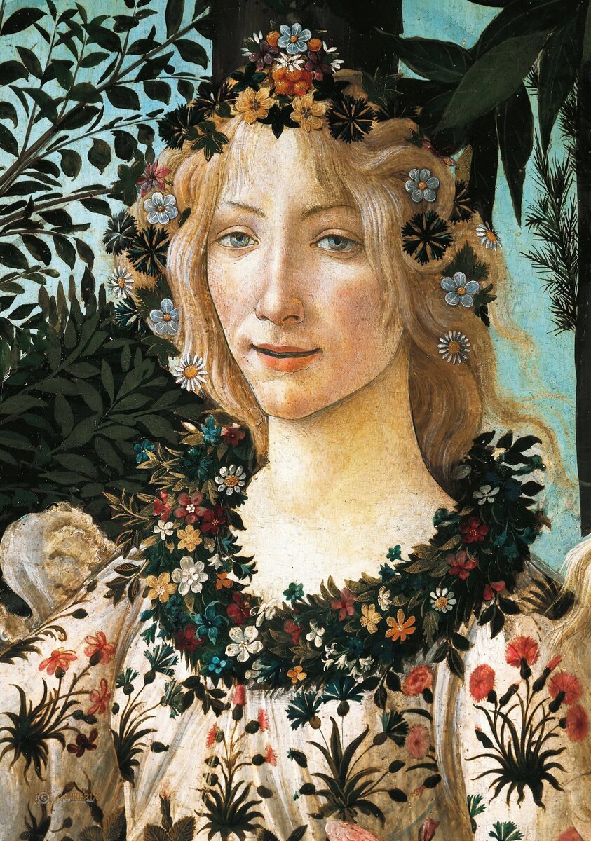 Сандро Боттичелли, "Весна", 1482, дерево, темпера (фрагмент), Галерея Уффици, Флоренция, Италия.
