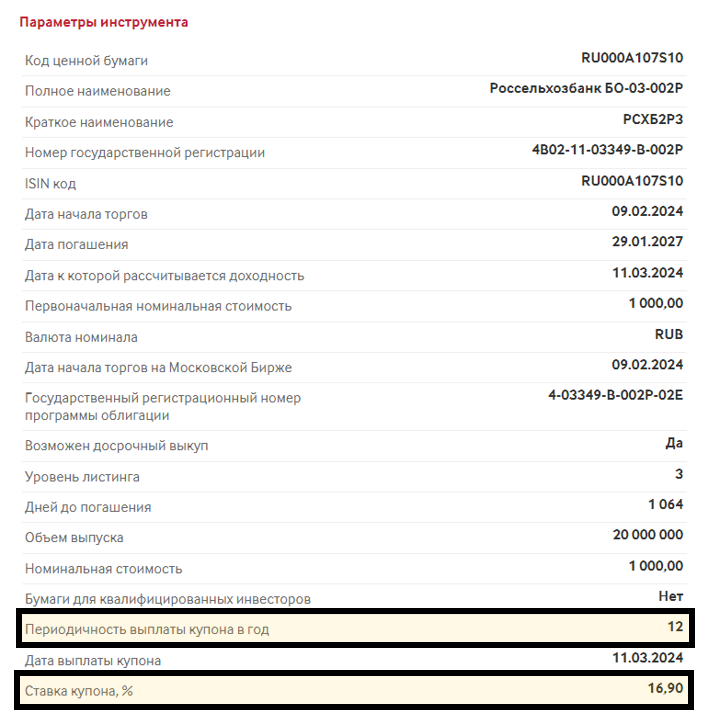 Условия выпуска РСХБ на сайте Мосбиржи