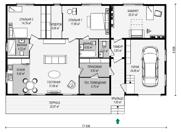 План одноэтажного дома «Барнхаус офис–151»