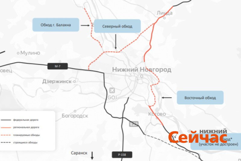 Планы по строительству обходов Нижнего Новгорода (Изображение из презентации минтранса)