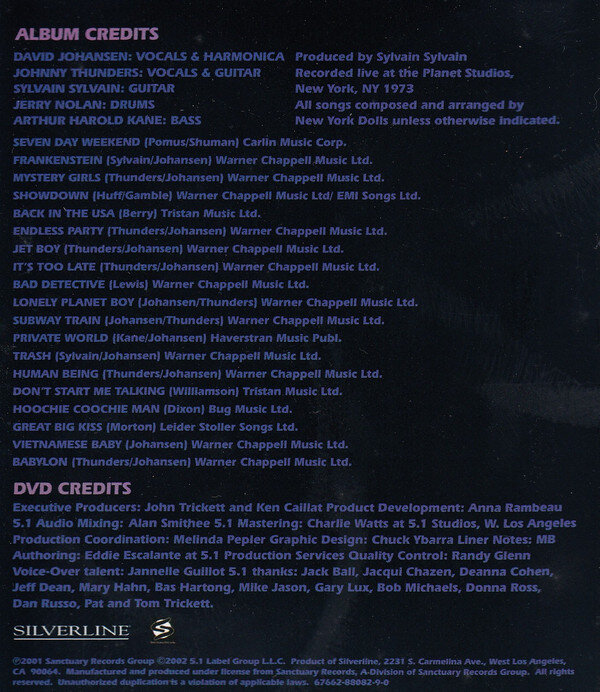 New York Dolls "Seven Day Weekend" DVD-Audio - credits