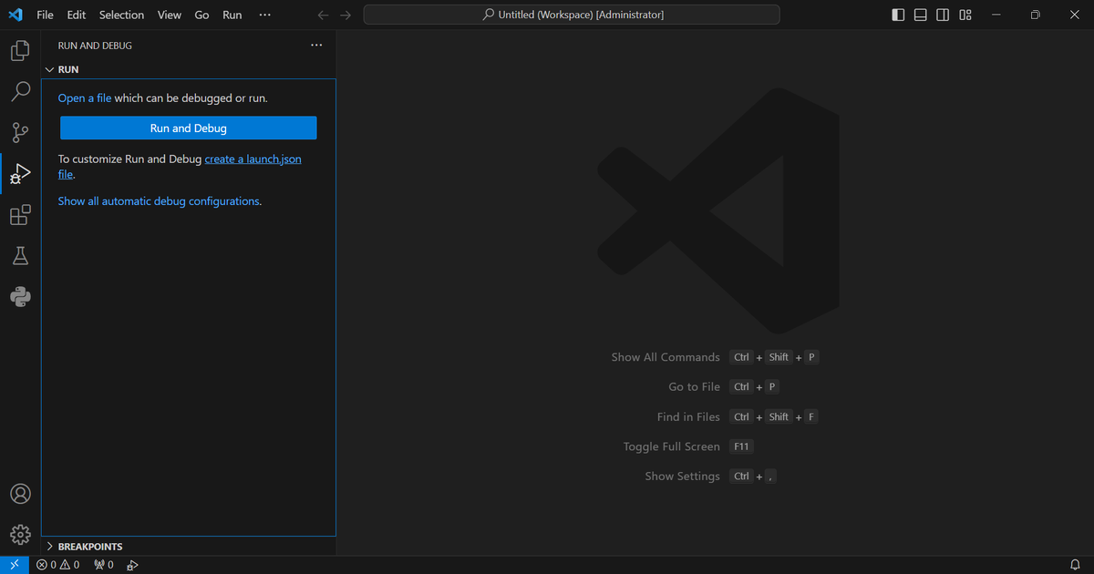 Меню отладчика VS Code