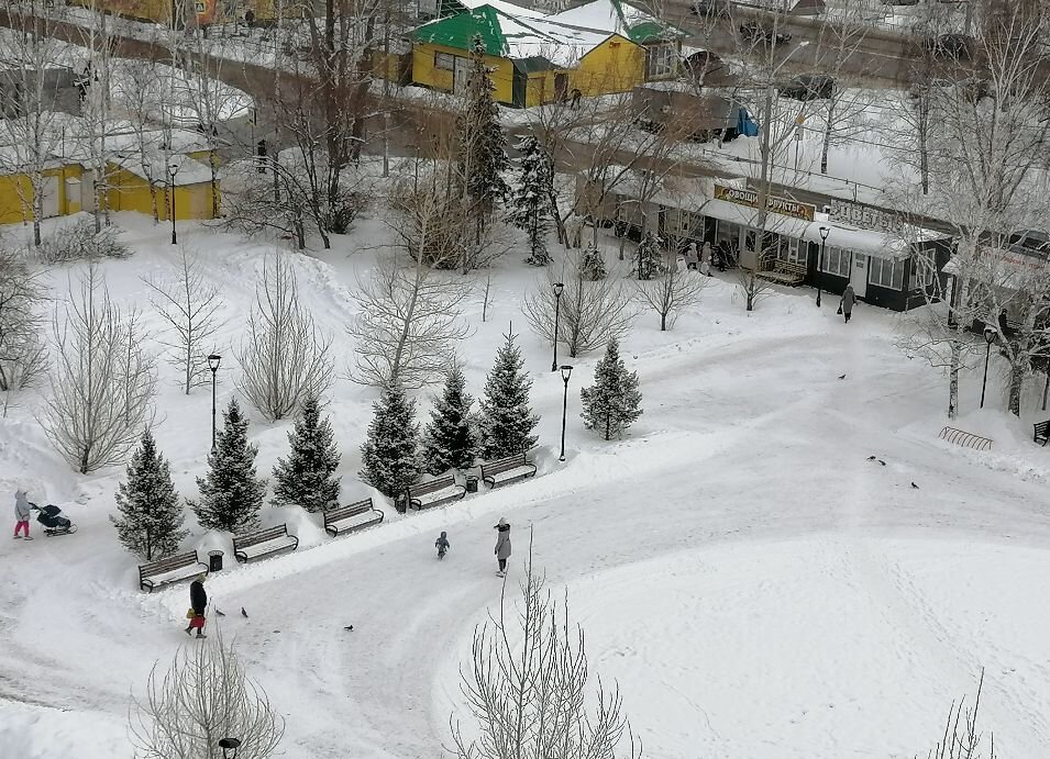 Вот такой сейчас вид из моего окна, снежок такой белый