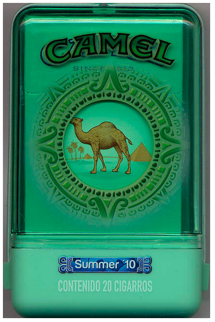 "Camel Cool". Лимитированная серия "Лето '10". Мексика, 2010 год. 20 штук с фильтром в коробке с откидной крышкой и в целлофане. Смола 8 мг, никотин 0,7 мг. Производитель: "British American Tobacco", Мексика. Владелец торговой марки: "JT International".