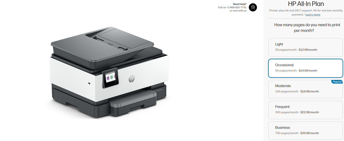 Страница выбора опций подписки