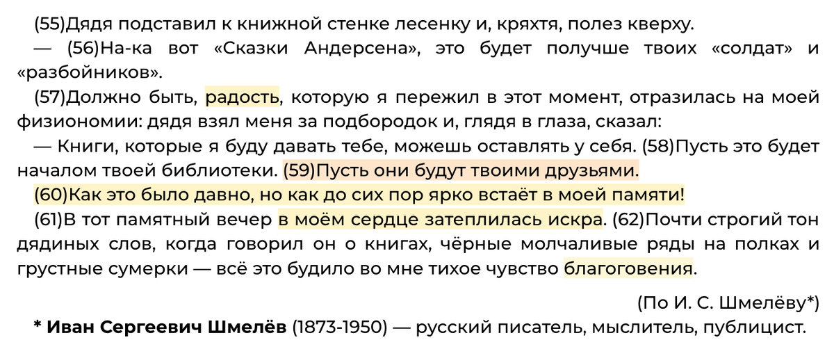 Сочинение 9.3 драгоценные книги по тексту шмелева