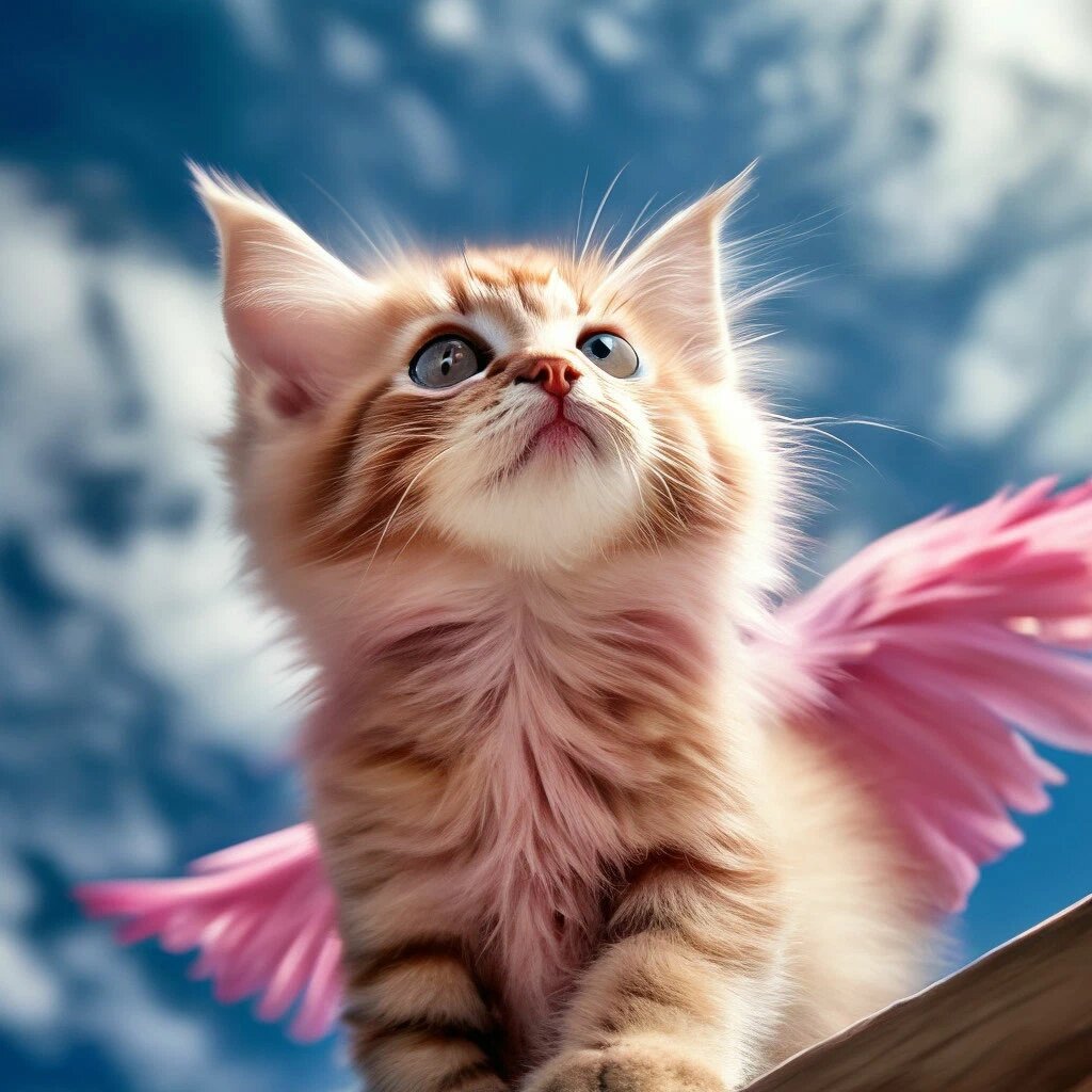 розовый котенок с крыльями гифка