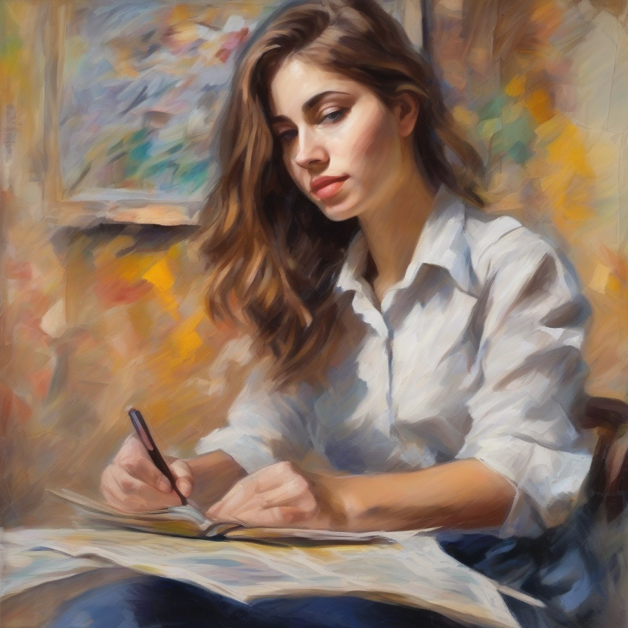 Красивая девушка пишет статью в дзен (работа ии)