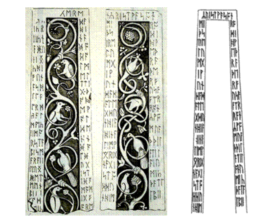 Прорисовка рунических надписей на Рутвельском кресте