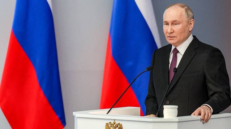    ГАВРИИЛ ГРИГОРОВ/ПРЕСС-СЛУЖБА ПРЕЗИДЕНТА РФ/ТАСС Выступление Владимира Путина с посланием Федеральному собранию 29 февраля 2024 года