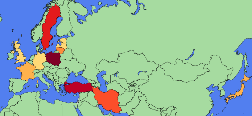 Страны, с которыми Россия вела наибольшее количество войн