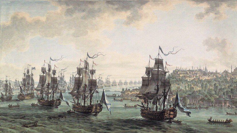     Российская эскадра под командованием Ушакова проходит Босфор, картина из коллекции Государственного Русского музея Gettyimages.ru Fine Art Images/Heritage Images