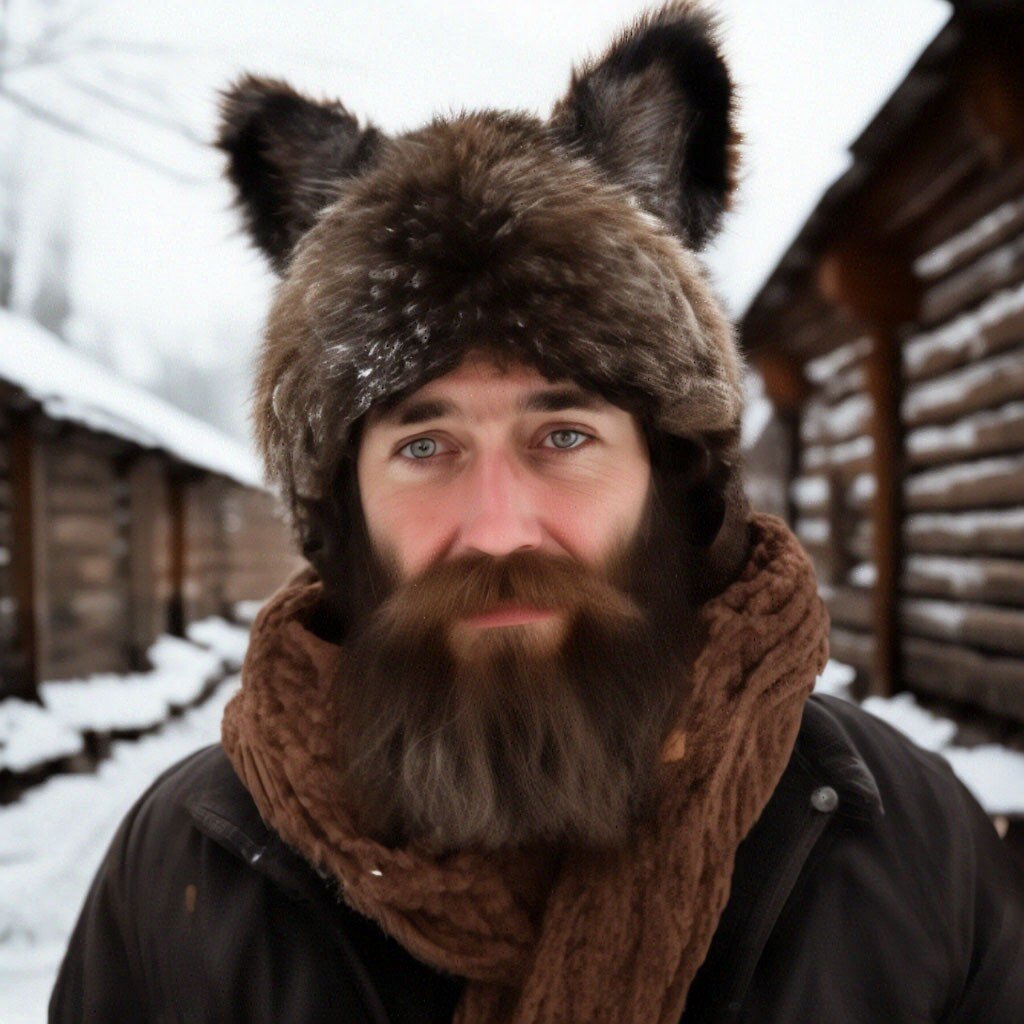 Это Никанор. Уши на шапке не его. Просто, модно так в Чёрном лесу, чтоб на меховой шапке ушки были, или хвосты.))) 