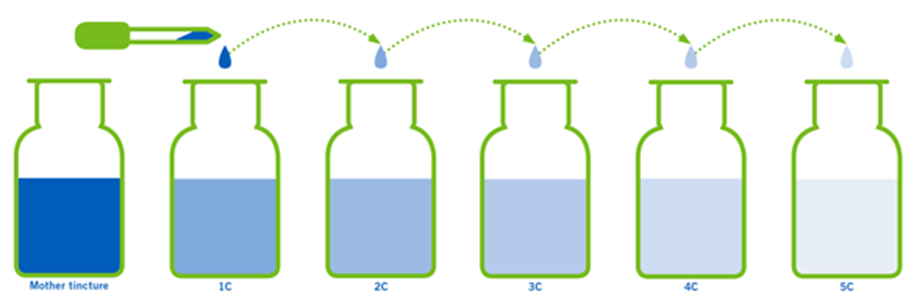 Чем дальше разводим тем меньше вещества остается. При разведении более 12 раз вероятность обнаружения хоть одной действующей молекулы препарата почти равна нулю.