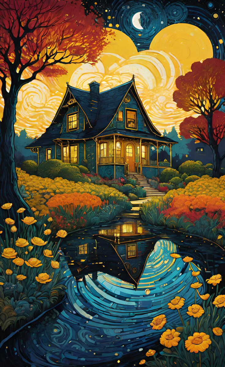 Ведьмин сад. Иллюстрация создана с помощью нейросети DreamAI и программы Photoshop.
