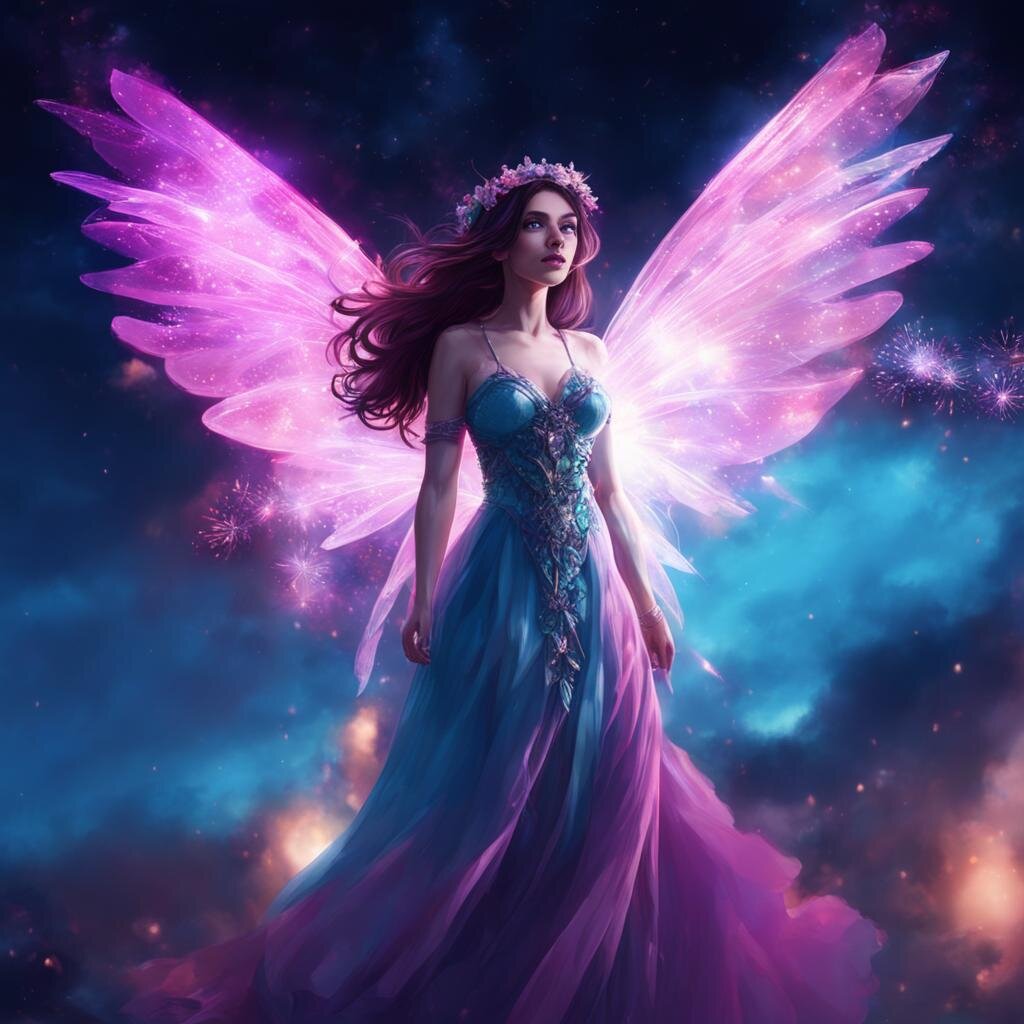 Мечтательная фея, сгенерированная нейросетью.