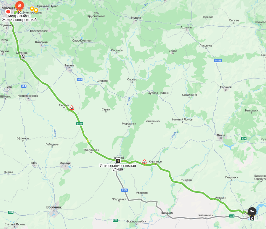 Маршрут Балашиха - Энгельс. Информация из сервиса Яндекс Карты
