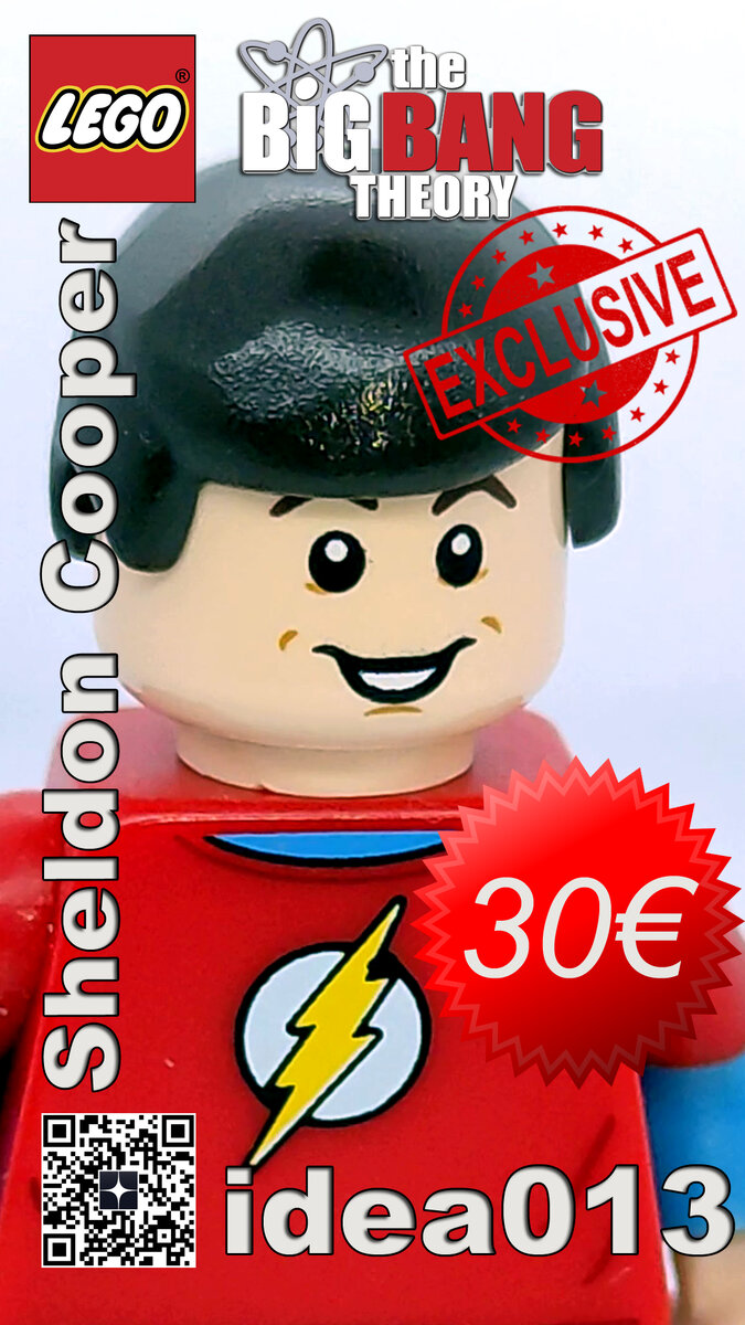 idea013 Sheldon Cooper from The Big Bang Theory. The LEGO minifigure is exclusive.
