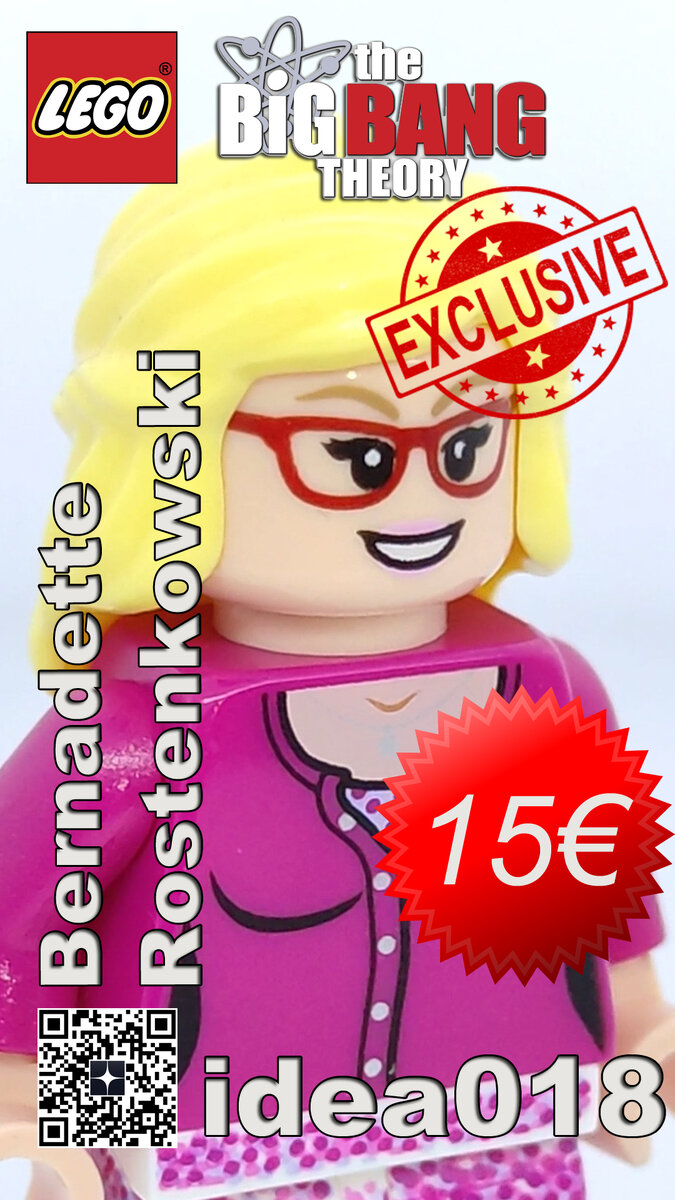 idea018 Bernadette Rostenkowski from The Big Bang Theory. The LEGO minifigure is exclusive.